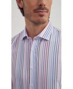 SLIM5154-4 Chemise à rayures bleues et bordeaux slim fit