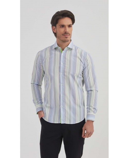 SLIM5154-5 Chemise à rayures bleues et vertes slim fit