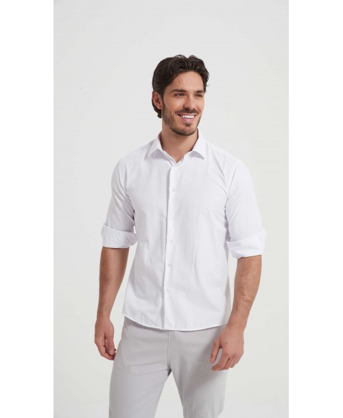 T60-01 Chemise piqué blanche en slim fit