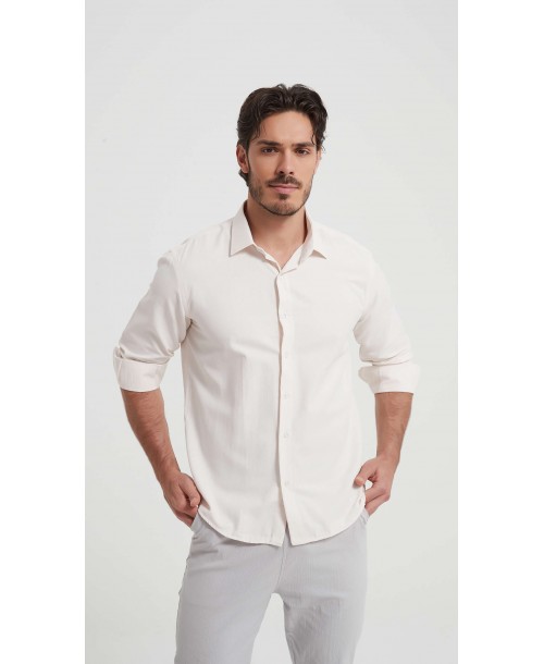 T60-21 Chemise piqué ivoire en slim fit