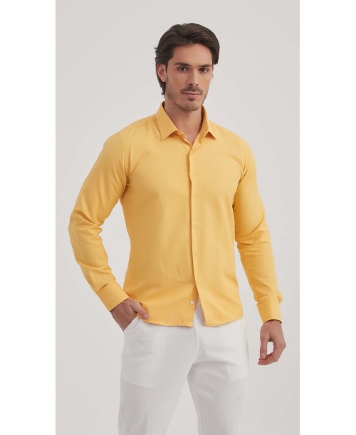 T60-43 Chemise piqué jaune slim fit