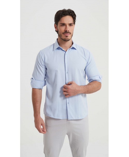 T60-06 Chemise piqué bleu ciel slim fit