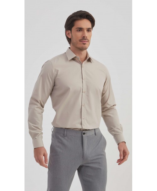 YE-284 Chemise unie coupe confort - Beige