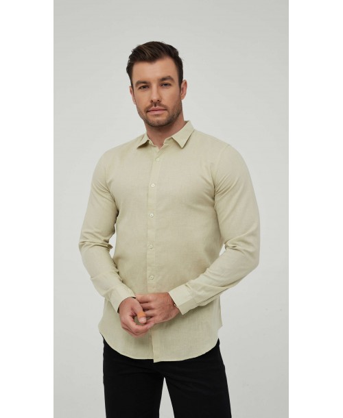 LIN-30-11 Chemise jaune en lin