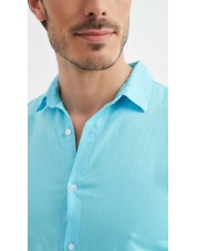 LIN-30-213 Chemise bleu turquoise en lin