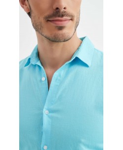 LIN-30-213 Chemise bleu turquoise en lin
