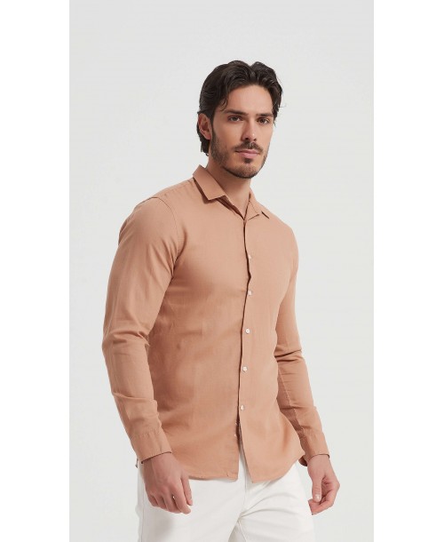 LIN-30-216 Chemise camel en lin