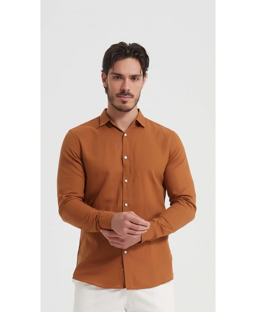 LIN-30-217 Chemise marron en lin