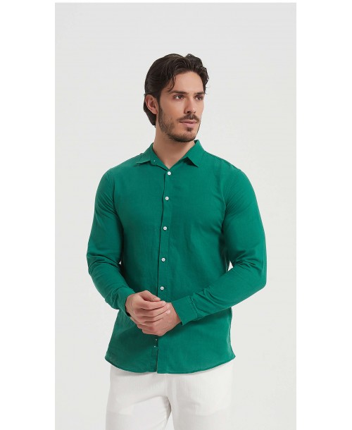 LIN-30-218 Chemise verte en lin