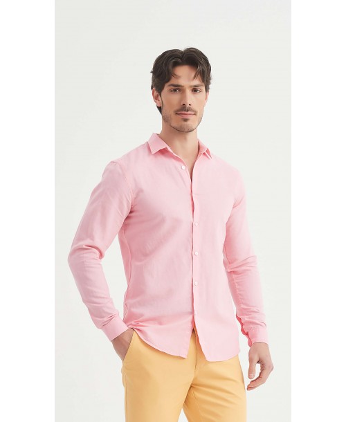 LIN-30-25 Chemise rose en lin