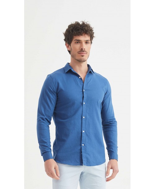 LIN-30-28 Chemise bleu en lin