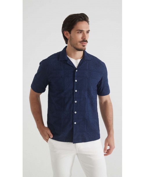 FD-2027-12 Chemisette à motifs en lin - Bleu
