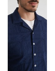FD-2027-12 Chemisette à motifs en lin - Bleu