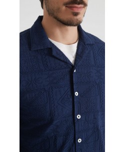 FD-2027-12 Chemisette à motifs en lin - Bleu