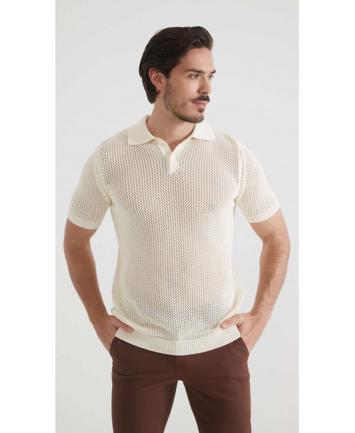 PC-8012-1 Polo 100% coton en maille - Écru