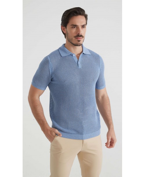 PC-8012-3 Polo 100% coton en maille - Bleu