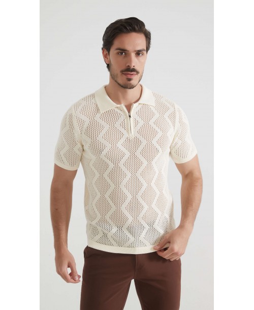 PC-8013-1 Polo 100% coton en maille - Écru