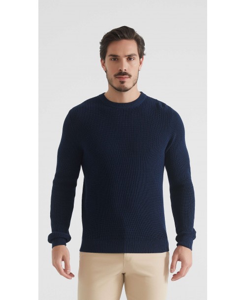 PL-8019-02 Pull col rond 100% coton - Marine