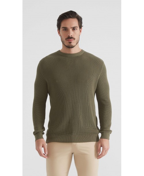 PL-8019-03 Pull col rond 100% coton - Vert