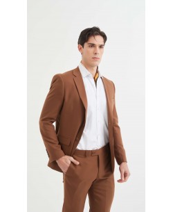 COS-H015 Costume marron choco cintré STRETCH 2 pcs (T46 à T58)