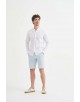 LIN-60-21 Chemise blanche col mao en lin