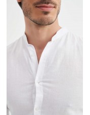LIN-60-21 Chemise blanche col mao en lin