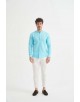 LIN-60-213 Chemise turquoise col mao en lin