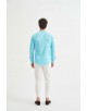 LIN-60-213 Chemise turquoise col mao en lin
