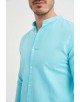 LIN-60-213 Chemise turquoise col mao en lin