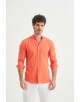 LIN-60-215 Chemise orange col mao en lin à coupe ajustée