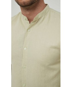 LIN-60-219 Chemise jaune col mao en lin