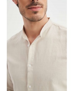 LIN-60-23 Chemise beige col mao en lin