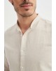 LIN-60-23 Chemise beige col mao en lin