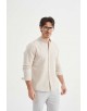 LIN-60-23 Chemise beige col mao en lin