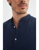 LIN-60-24 Chemise marine col mao en lin