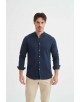 LIN-60-24 Chemise marine col mao en lin