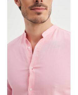 LIN-60-25 Chemise rose col mao en lin