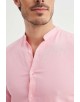 LIN-60-25 Chemise rose col mao en lin