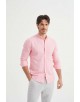 LIN-60-25 Chemise rose col mao en lin