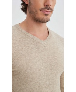 YE-6745-201 Pull beige chiné col V