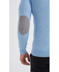 YE-6748-162 High zip neck sky blue jumper & elbow pads