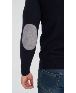 YE-6748-163 High zip neck vintage navy jumper & elbow pads