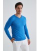 YE-6745-218 Pull Bleu de france col V