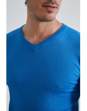 YE-6745-218 Pull Bleu de france col V