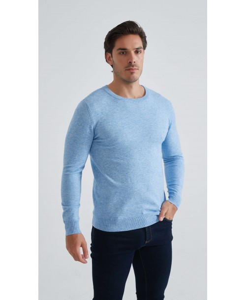 YE-6746-202 Pull col rond - Bleu ciel