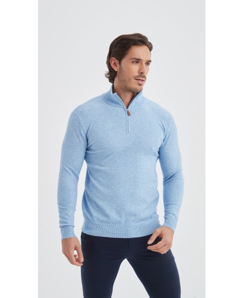 YE-6738-202 Pull col camionneur - Bleu chiné