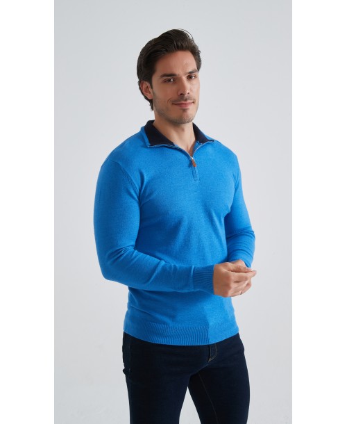 YE-6738-218 Pull col camionneur - Bleu de France