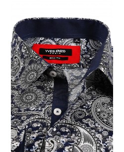 SLIM5041-10 Slim fit navy blue shirt PAISLEY prints