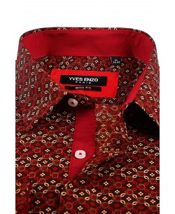 SLIM5041-14 Slim fit burgundy shirt ROUND prints