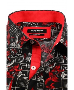 SLIM5041-03 Slim fit black & red shirt FLEX prints